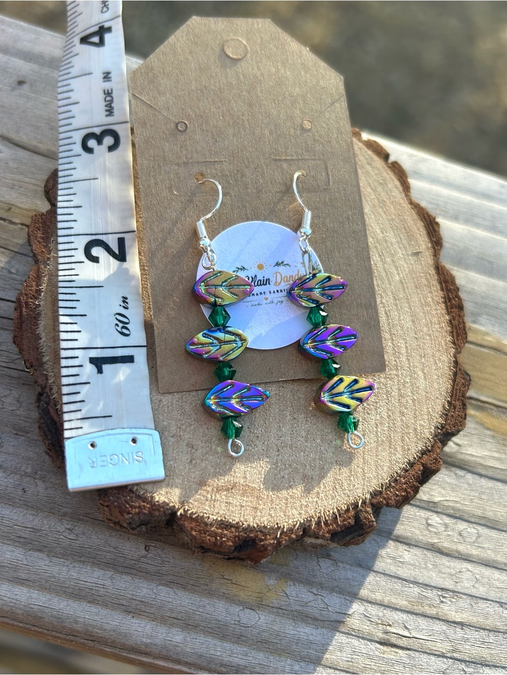 Iridescent Leaf Dangle Earrings | Handmade Nature Inspired Jewelry | Colorful - Picture 3 of 3